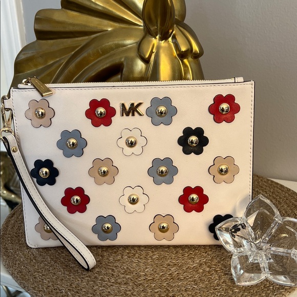 NWT Michael Kors White Clutch with Multicolor Floral Accents
